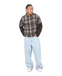 Saint Morta Men's Plaid Layered Long Sleeve Button Up Shirt