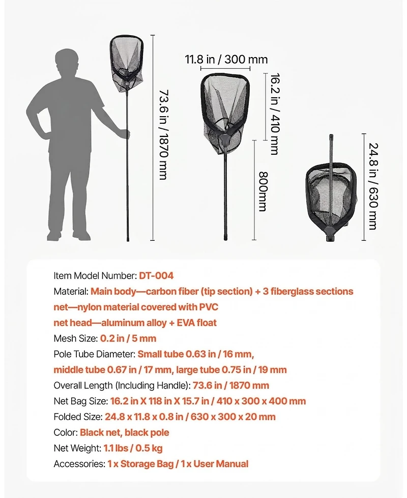 Hongge Telescopic Carbon Fiber Foldable Fishing Landing Net