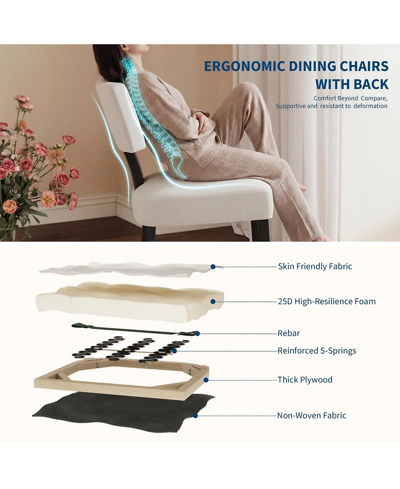 homfan Dining Chairs Set of 6 Mid-Century Modern Curved Backrest Chenille Upholstered Seat Hardwood Frame Wooden Legs Armless Kitchen Side Chairs