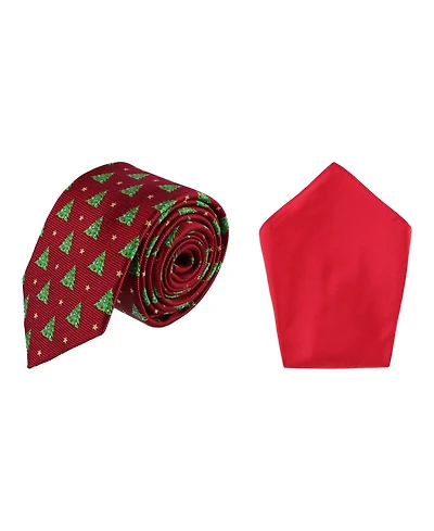 Trafalgar Men's Christmas Tie and Pocket Square Bundle