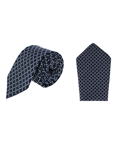 Trafalgar Men's Rowan Geometric Pattern Silk Necktie and Pocket Square Bundle