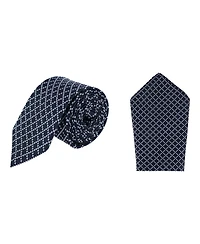 Trafalgar Men's Rowan Geometric Pattern Silk Necktie and Pocket Square Bundle