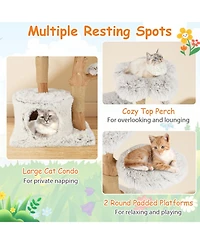 Sugift 53 in Modern Wooden Cat Tree Tower with Natural Branch Jute Scratching Posts and Condo