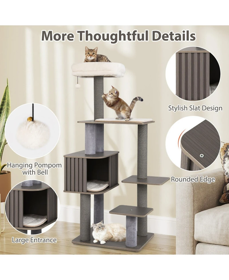 Sugift 59.5 in Tall Multi-Level Cat Tree Indoor Cat Tower with Cushion Top Perch