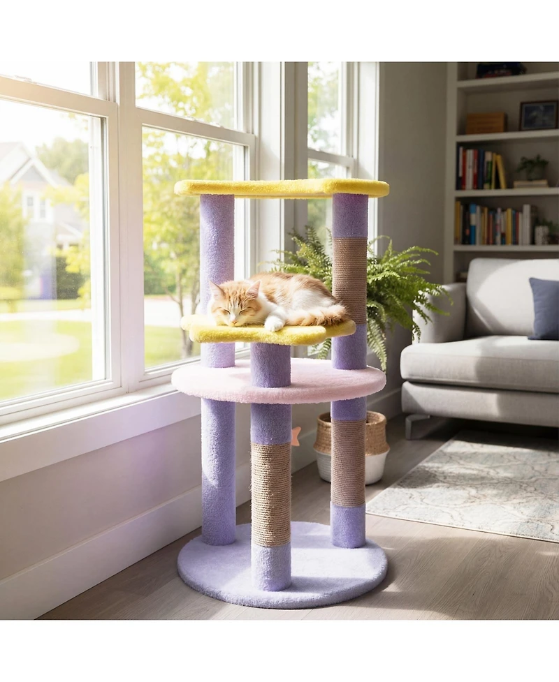 Sugift 29 in Modern Cat Tree with Star and Moon Shaped Platforms and Jute Scratching Posts