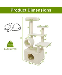 Sugift 48 in Tall Multi-Level Cat Tree Kitten Tower with Large Condo and Padded Top Perch