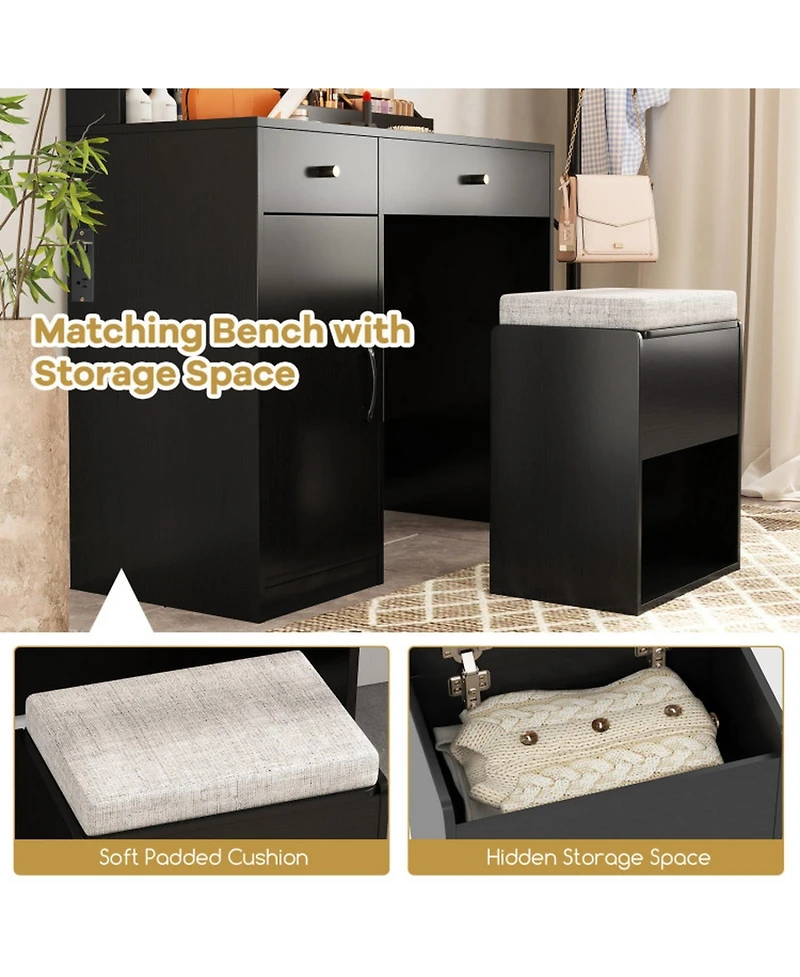 Sugift Vanity Dressing Table and Chair Set with Mirror and 3-Color Adjustable Lights