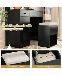 Sugift Vanity Dressing Table and Chair Set with Mirror and 3-Color Adjustable Lights