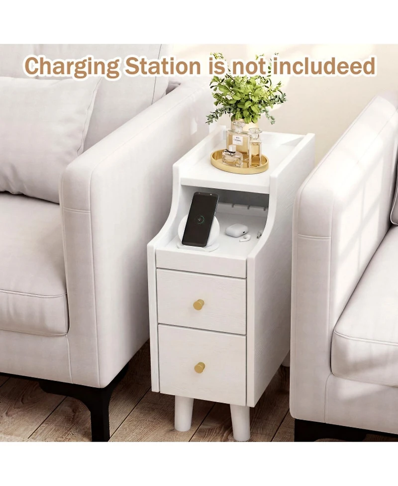 Sugift Set of 2 Solid Wood Night Side Tables with Pull-out Tray and 2 Storage Drawers