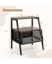 Sugift 3-Tier Industrial Nightstand End Table with 2 Open Shelves and Metal Mesh Compartment