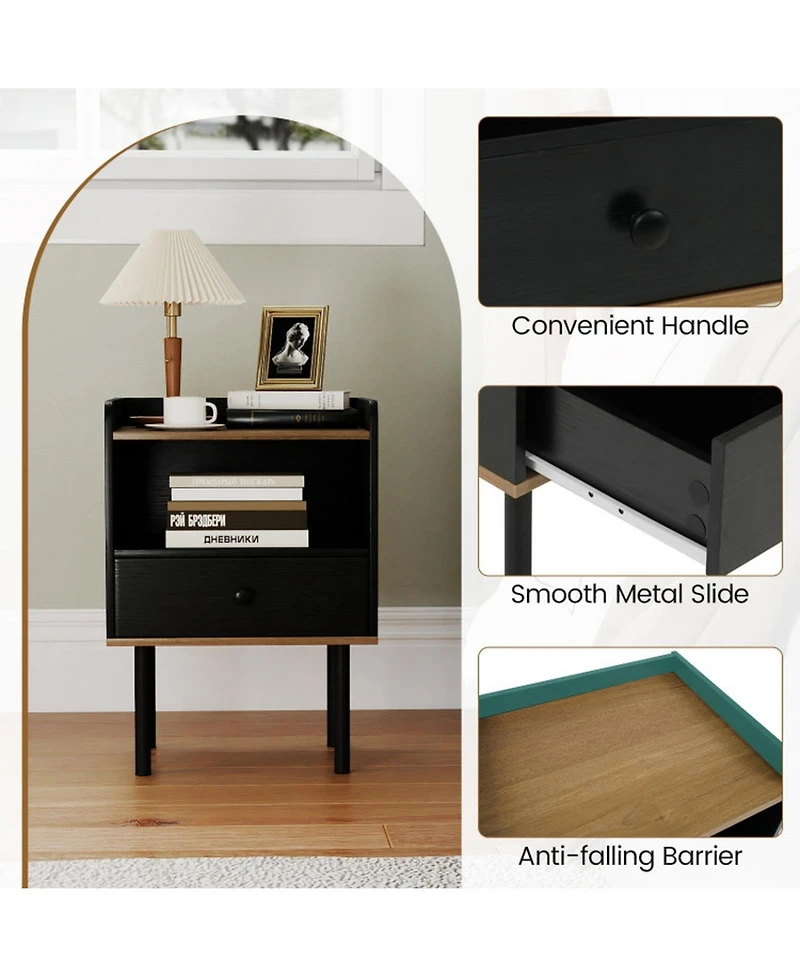 Sugift 3-Tier Nightstand with Drawer and Open Storage Shelf Sofa Side Table