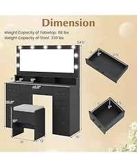 Sugift Vanity Desk With Mirror and Lights Makeup Table With Power Outlets