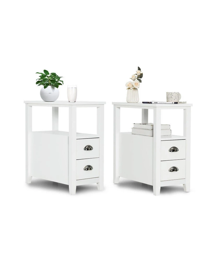 Sugift 2-Piece Wooden Bedside Nightstand Set with 2 Drawers