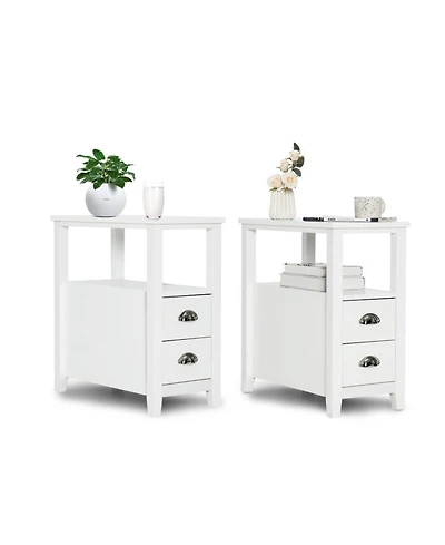 Sugift 2-Piece Wooden Bedside Nightstand Set with 2 Drawers