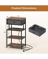 Sugift Set of 2 Nightstands with Charging Station 28 in Tall Bedside Table with Fabric Drawer