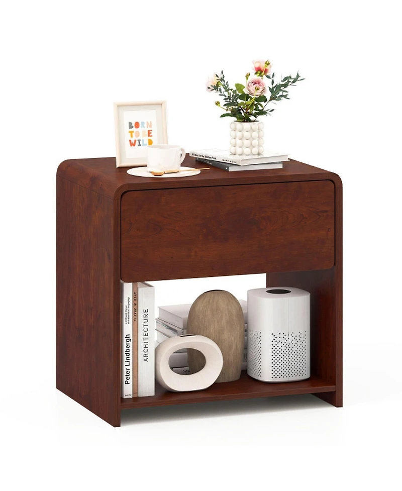 Sugift 2-Tier Modern Nightstand with Drawer and Open Shelf for Bedroom