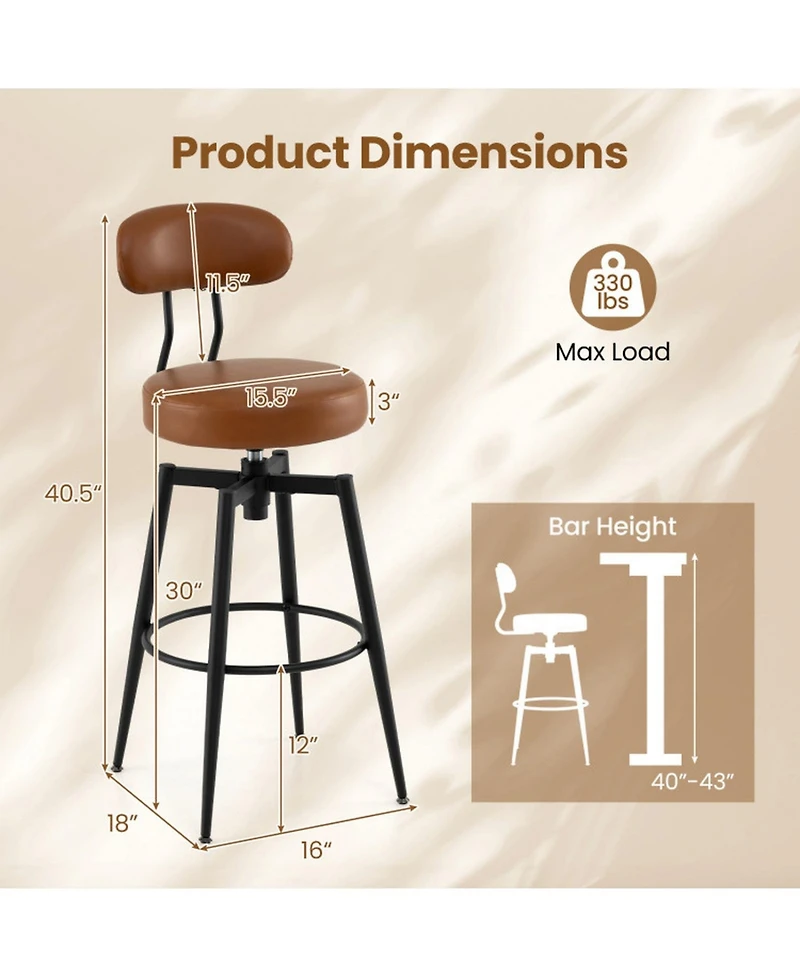 Sugift Set of 4 Swivel Barstools Faux Leather Upholstered Seat and Back