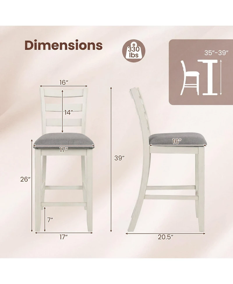 Sugift 4-Piece Counter Height Chairs with Fabric Seats and Rubber Wood Legs