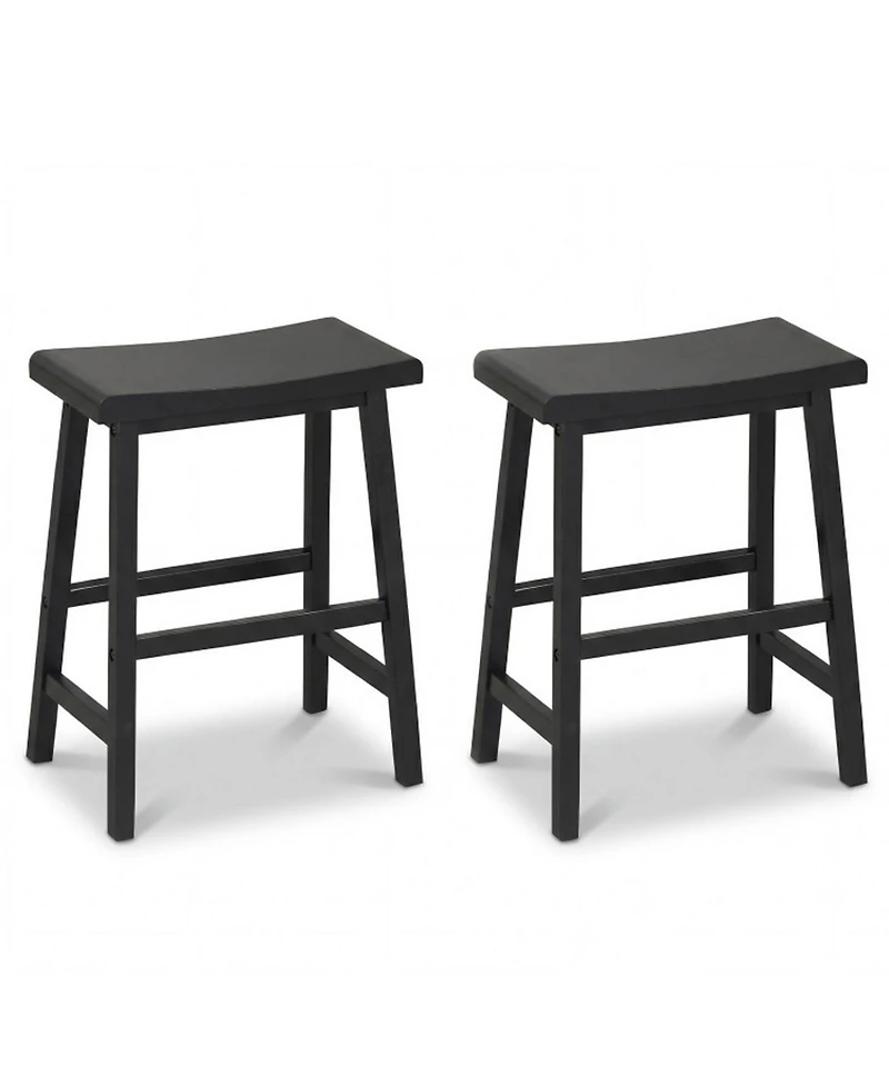 Sugift Set of 2 24 Inch Counter Height Solid Wood Saddle Bar Stools