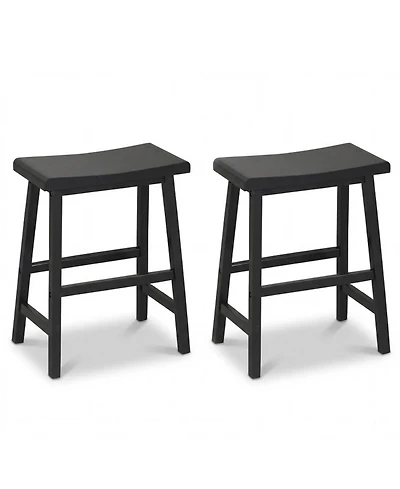 Sugift Set of 2 24 Inch Counter Height Solid Wood Saddle Bar Stools