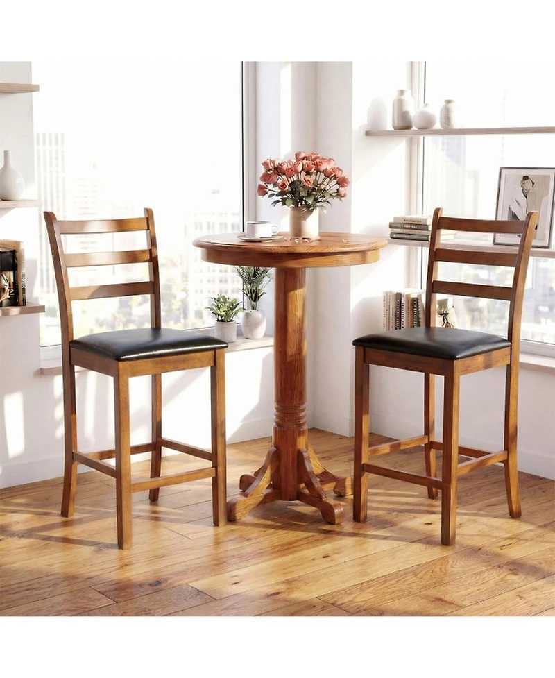 Sugift Set Of 2 Rubber Wood Ladder Back 24 Inch Counter Height Bar Stools for Kitchen Island High Chairs