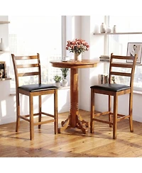Sugift Set Of 2 Rubber Wood Ladder Back 24 Inch Counter Height Bar Stools for Kitchen Island High Chairs