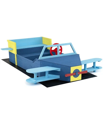 Sugift Large Glider-Inspired Wooden Sandbox with Bench Seat, Ages 3-8