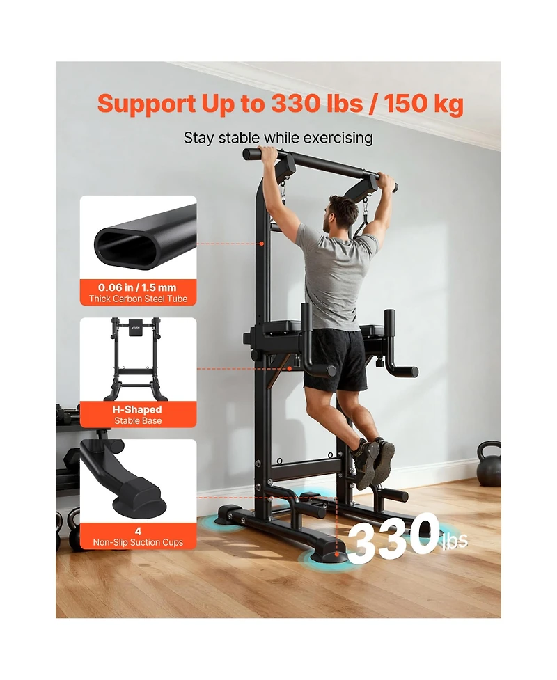 Hongge 330 lb Power Tower Dip Station with Adjustable Back Pad