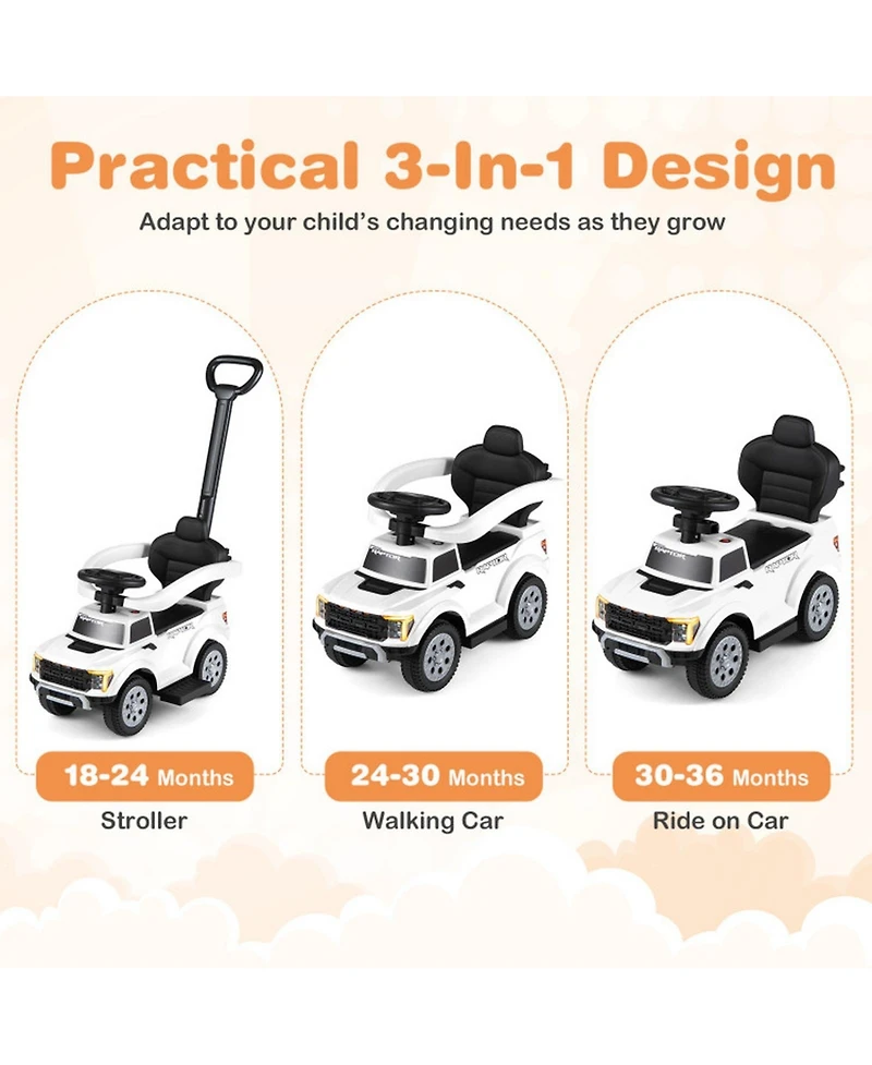 Hongge 3-in-1 Kids Ride-On Push Car with Led Lights and Under-Seat Storage, Ages 1.5-3