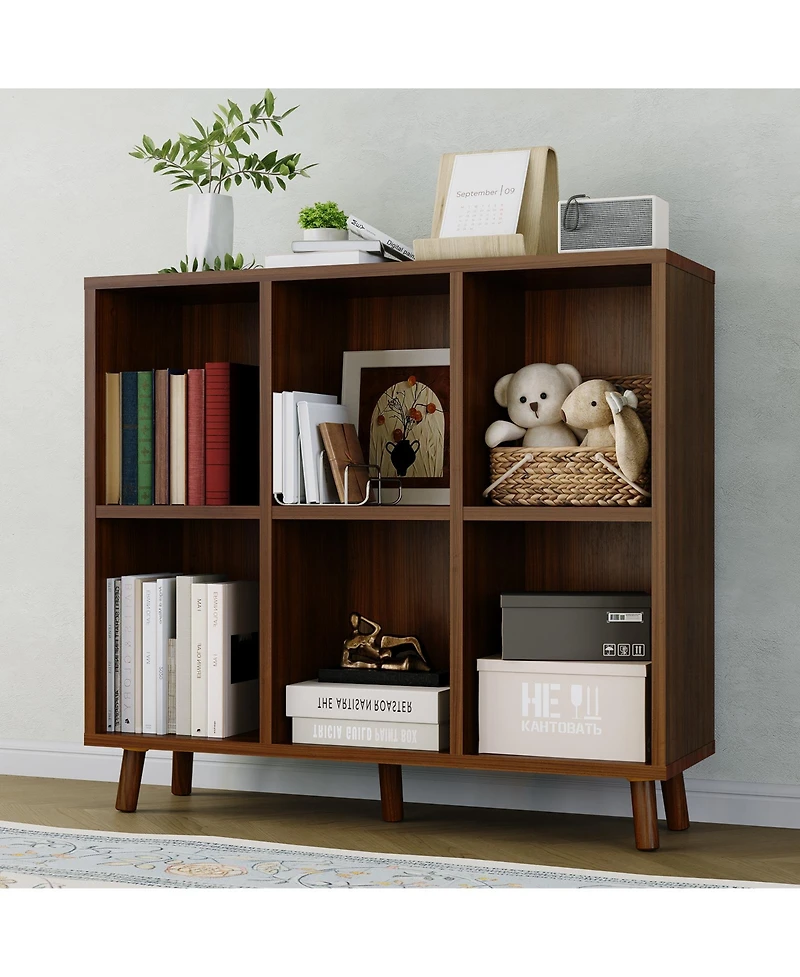 homfan Cube Bookshelf Organizer, Freestanding Open Bookcase with Leg Base, Modern Storage Shelf for Home Office Living Room Bedroom