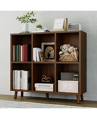 homfan Cube Bookshelf Organizer, Freestanding Open Bookcase with Leg Base, Modern Storage Shelf for Home Office Living Room Bedroom
