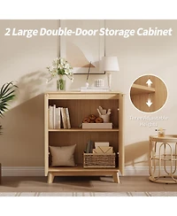 homfan Set of 2 Sideboard with Storage, Modern Fluted Credenza Doors and Adjustable Shelves, 31.5" Wood Console Living Room, Dining Room, Entryway