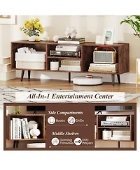 Sugift 47.5in Tv Stand for 55-Inch Tv with 2 Side Compartments 2-Tier Shelf and Metal Legs