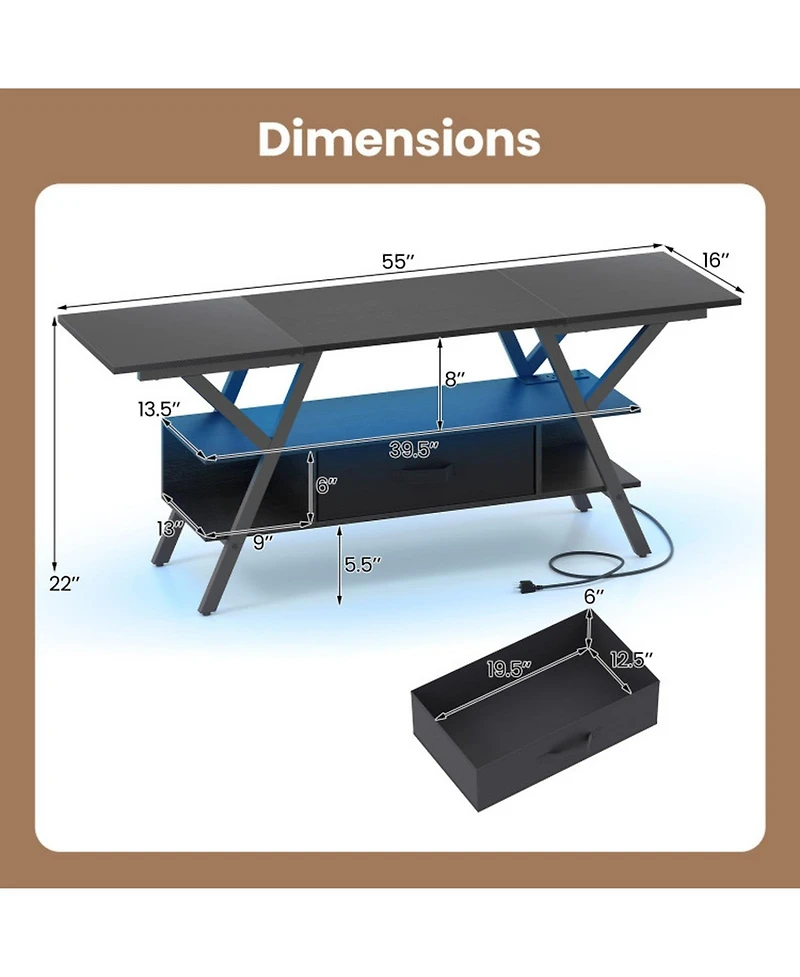 Sugift 65 in Tv Stand with Power Outlets and Led Lights