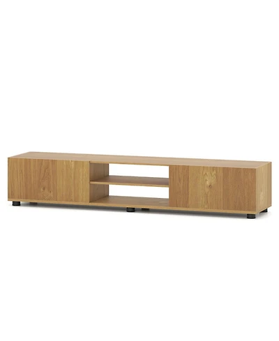 Sugift Modern Tv Stand for up to 70 in TVs Minimalist Entertainment Center with 2 Doors Open Shelves
