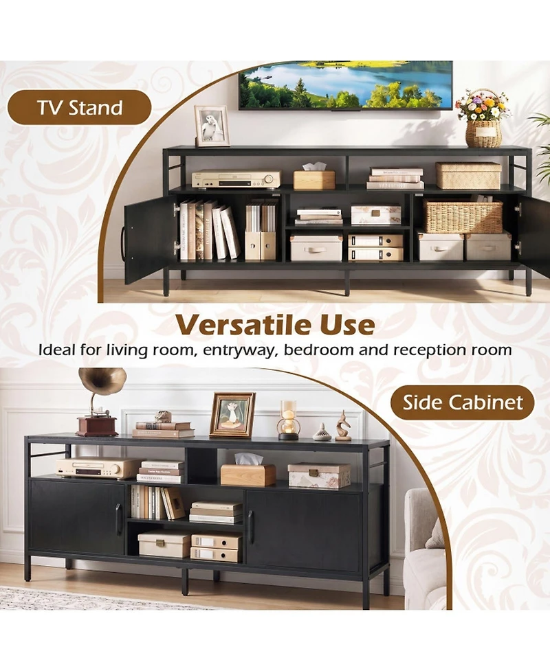 Sugift 58 in Industrial Tv Stand with 2 Cabinets and Adjustable Shelf for TVs up to 65 in