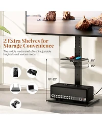 Sugift Tilt and Height Adjustable Tv Stand with Power Outlet and Adjustable Av Shelf 32-70 in