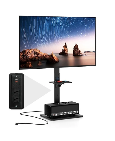 Sugift Tilt and Height Adjustable Tv Stand with Power Outlet and Adjustable Av Shelf 32-70 in