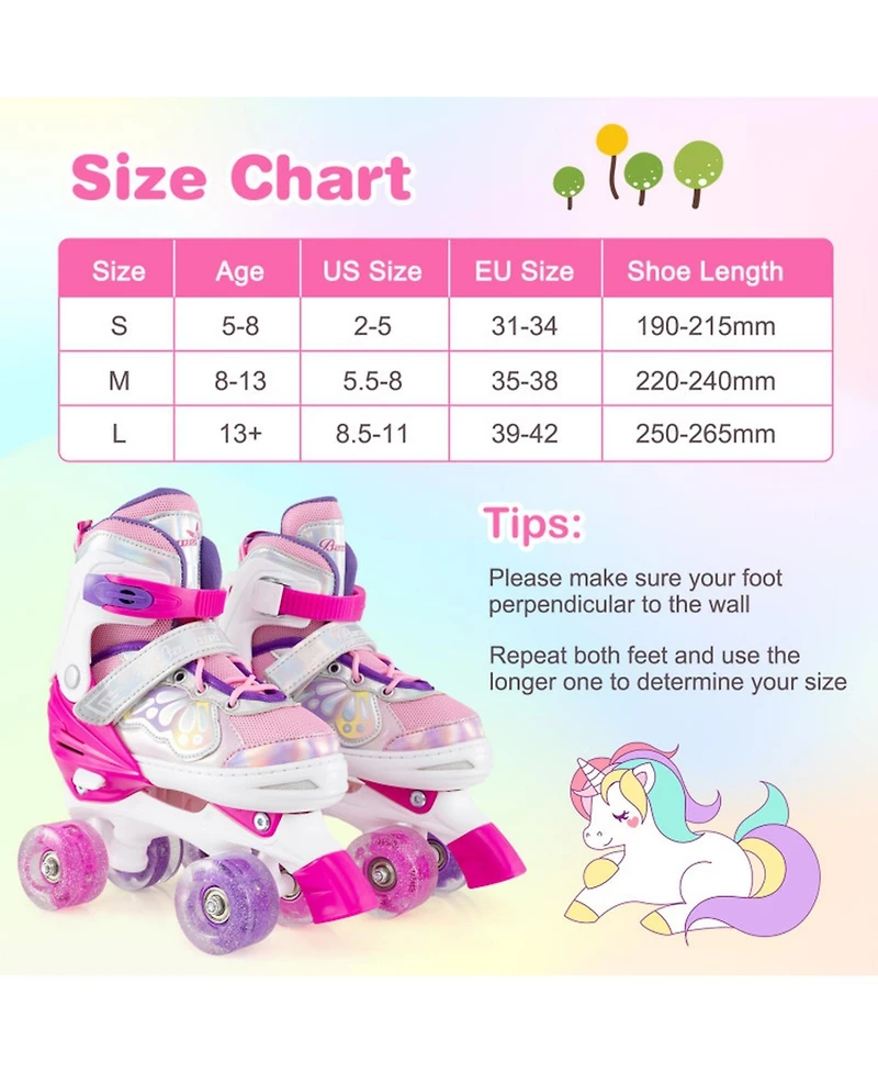 Sugift Kids Adjustable Quad Roller Skates 4 Sizes with Light-up Wheels