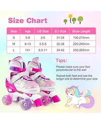 Sugift Kids Adjustable Quad Roller Skates 4 Sizes with Light-up Wheels