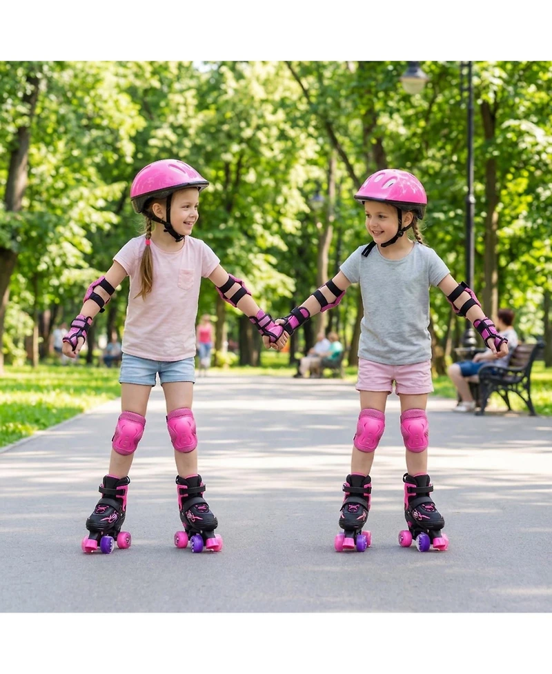 Sugift Kids Adjustable Quad Roller Skates 4 Sizes with Light-up Wheels for Girls Boys