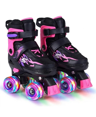 Sugift Kids Adjustable Quad Roller Skates 4 Sizes with Light-up Wheels for Girls Boys