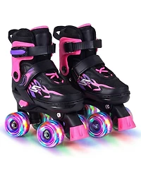 Sugift Kids Adjustable Quad Roller Skates 4 Sizes with Light-up Wheels for Girls Boys