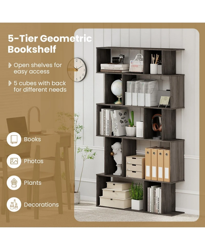 Sugift 5-Tier Geometric Bookshelf Set of 2 with Open and Closed