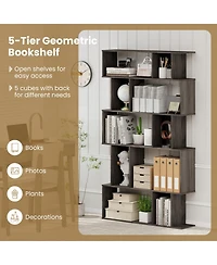 Sugift 5-Tier Geometric Bookshelf Set of 2 with Open and Closed