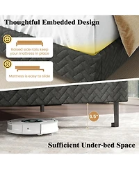 Sugift Queen Size Velvet Upholstered Platform Bed with Adjustable Chevron Headboard