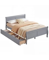 Sugift Full Size Sleigh Platform Bed with 2 Storage Drawers and Curved Footboard