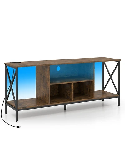 Sugift Tv Stand for 65-Inch TVs with Led Lights Power Outlets and Metal Frame