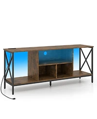 Sugift Tv Stand for 65-Inch TVs with Led Lights Power Outlets and Metal Frame