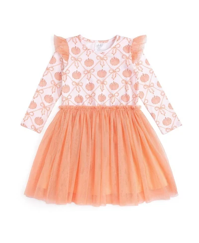 Sweet Wink Toddler Girls Pumpkin Bow Trellis Long Sleeve Tutu Dress